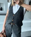 Triko Kolsuz Düğmeli Yelek - Siyah
