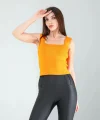 Turuncu Kare Yaka Kalın Askı Triko Crop Bluz