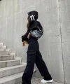 Üç İplik Bape Spider Baskılı Oversize Hırka - Siyah