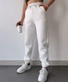 Üç İplik Basic Lastikli Eşofman Pantolon - Beyaz