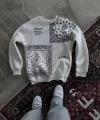 Üç İplik Desenli Bisiklet Yaka Oversize SweatShirt - Beyaz