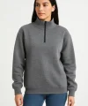 Üç İplik Dık Yaka Yarım Fermuarlı SweatShirt - Antrasit
