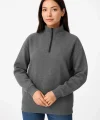 Üç İplik Dık Yaka Yarım Fermuarlı SweatShirt - Antrasit