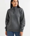 Üç İplik Dık Yaka Yarım Fermuarlı SweatShirt - Antrasit