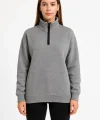 Üç İplik Dık Yaka Yarım Fermuarlı SweatShirt - Gri