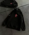 Üç İplik Kapşonlu Baskılı Oversize SweatShirt- Siyah
