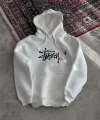 Üç İplik Kapşonlu Baskılı SweatShirt - Beyaz