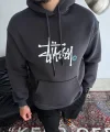 Üç İplik Kapşonlu Baskılı SweatShirt - Füme