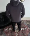Üç İplik Kapşonlu Baskılı SweatShirt - Füme