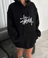 Üç İplik Kapşonlu Baskılı SweatShirt - Siyah