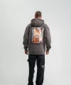 Üç İplik Kapşonlu Dijital Patchli SweatShirt - Füme