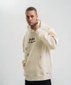 Üç İplik Kapşonlu Dijital Patchli SweatShirt - Krem