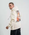 Üç İplik Kapşonlu Dijital Patchli SweatShirt - Krem