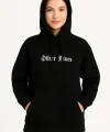 Üç İplik Kapşonlu ön Ve Arka Baskılı SweatShirt Hoodie- Siyah