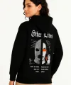 Üç İplik Kapşonlu ön Ve Arka Baskılı SweatShirt Hoodie- Siyah