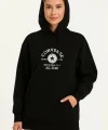 Üç İplik Kapşonlu ön Ve Arka Baskılı SweatShirt Hoodie- Siyah