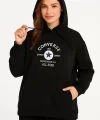 Kadın Kapşonlu Sweatshirt – Üç İplik Şardonlu Kumaş, Oversize Fit, Ön & Arka Baskılı, Kanguru Cepli, Kışlık Rahat Hoodie- Siyah