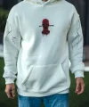 Üç İplik Kapüşonlu Baskılı Oversize SweatShirt- Beyaz