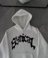 Üç İplik Kapüşonlu Baskılı Oversize SweatShirt- Beyaz