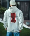 Üç İplik Kapüşonlu Baskılı Oversize SweatShirt- Beyaz