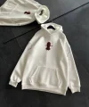 Üç İplik Kapüşonlu Baskılı Oversize SweatShirt- Beyaz