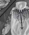 Üç İplik Kapüşonlu Baskılı Oversize SweatShirt- Beyaz