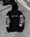 Üç İplik Kapüşonlu Baskılı Oversize SweatShirt- Siyah