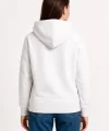 Üç İplik Kapüşonlu Kanguru Çepli SweatShirt Hoodie - Beyaz