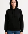 Üç İplik Kapüşonlu Kanguru Çepli SweatShirt Hoodie - Siyah