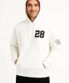 Üç İplik Kapüşonlu Ön Ve Arka Baskılı SweatShirt Hoodie - Beyaz