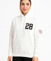 Üç İplik Kapüşonlu Ön Ve Arka Baskılı SweatShirt Hoodie - Beyaz
