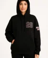 Üç İplik Kapüşonlu Ön Ve Arka Baskılı SweatShirt Hoodie - Siyah