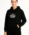 Üç İplik Kapüşonlu Ön Ve Arka Baskılı SweatShirt Hoodie - Siyah