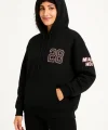 Üç İplik Kapüşonlu Ön Ve Arka Baskılı SweatShirt Hoodie - Siyah