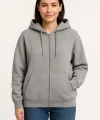Üç İplik Kapüşonlu Tam Fermuarlı Kanguru Çepli SweatShirt Hoodie - Gri