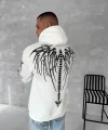 Üç İplik Uzun Kol Kapüşonlu Baskılı SweatShirt - Beyaz