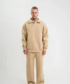 Üç İplik Uzun Kol Yakalı Eşofman Takım - Bej