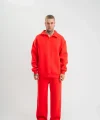 Üç İplik Uzun Kol Yakalı Eşofman Takım - Kırmızı