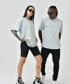 Unisex Basic Bisiklet Yaka Oversize T-Shirt - Boyalı Gri