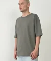 Unisex Basic Bisiklet Yaka Oversize T-Shirt - Füme