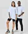 Unisex Basic Bisiklet Yaka Oversize Thirt  Beyaz