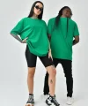 Unisex Basic Bisiklet Yaka Oversize Thirt  Yeşil