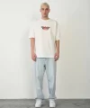 Unisex Baskılı Bisiklet Yaka Oversize T-Shirt - Beyaz