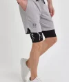 Unisex Baskılı İç Cepli Sporcu Alt Taytlı Şort - Gri