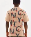 Unisex Baskılı Oversize T-Shirt - Bej