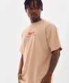 Unisex Baskılı Oversize T-Shirt - Bej