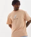 Unisex Baskılı Oversize T-Shirt - Bej