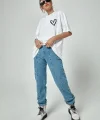 Unisex Baskılı Oversize T-Shirt - Beyaz