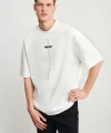Unisex Baskılı Oversize T-Shirt - Beyaz