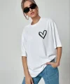 Unisex Baskılı Oversize T-Shirt - Beyaz